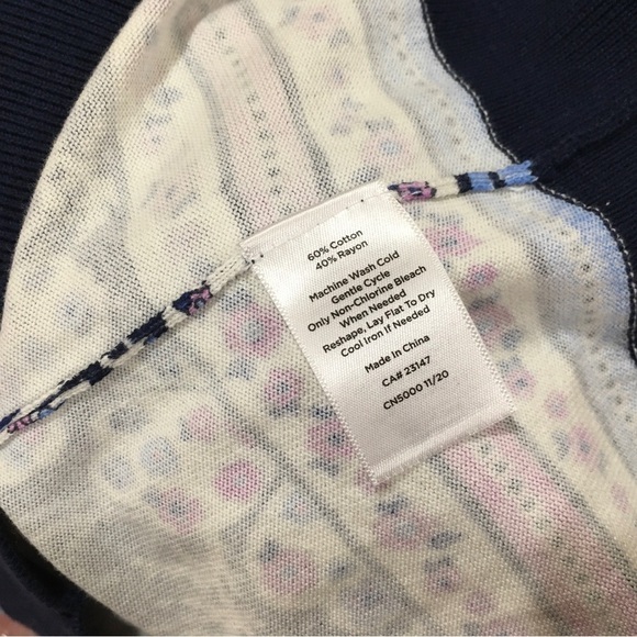 TALBOTS Knit Sweater Top Cotton Womens Size S Floral Blue Navy Purple Boho - Picture 6 of 6